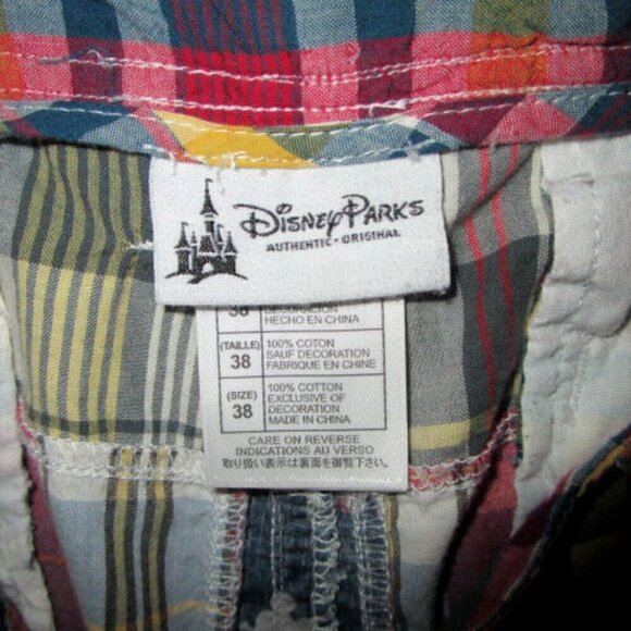 Vintage DISNEY Mickey MADRAS Patchwork Size 38 SHORTS Chino POCKETS Cotton 90s - Picture 4 of 8